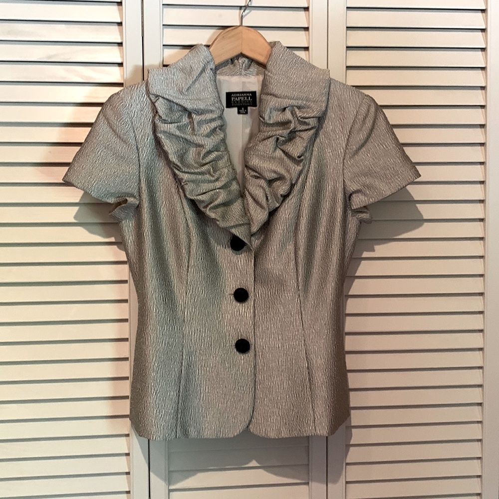 Adrianna Papell Evening Essentials Short Sleeved Top in Silver